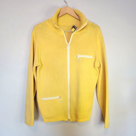 Vintage Tundra Pure Wool Yellow Zip-Up Sweater Made in Canada medium - Picture 2 of 12